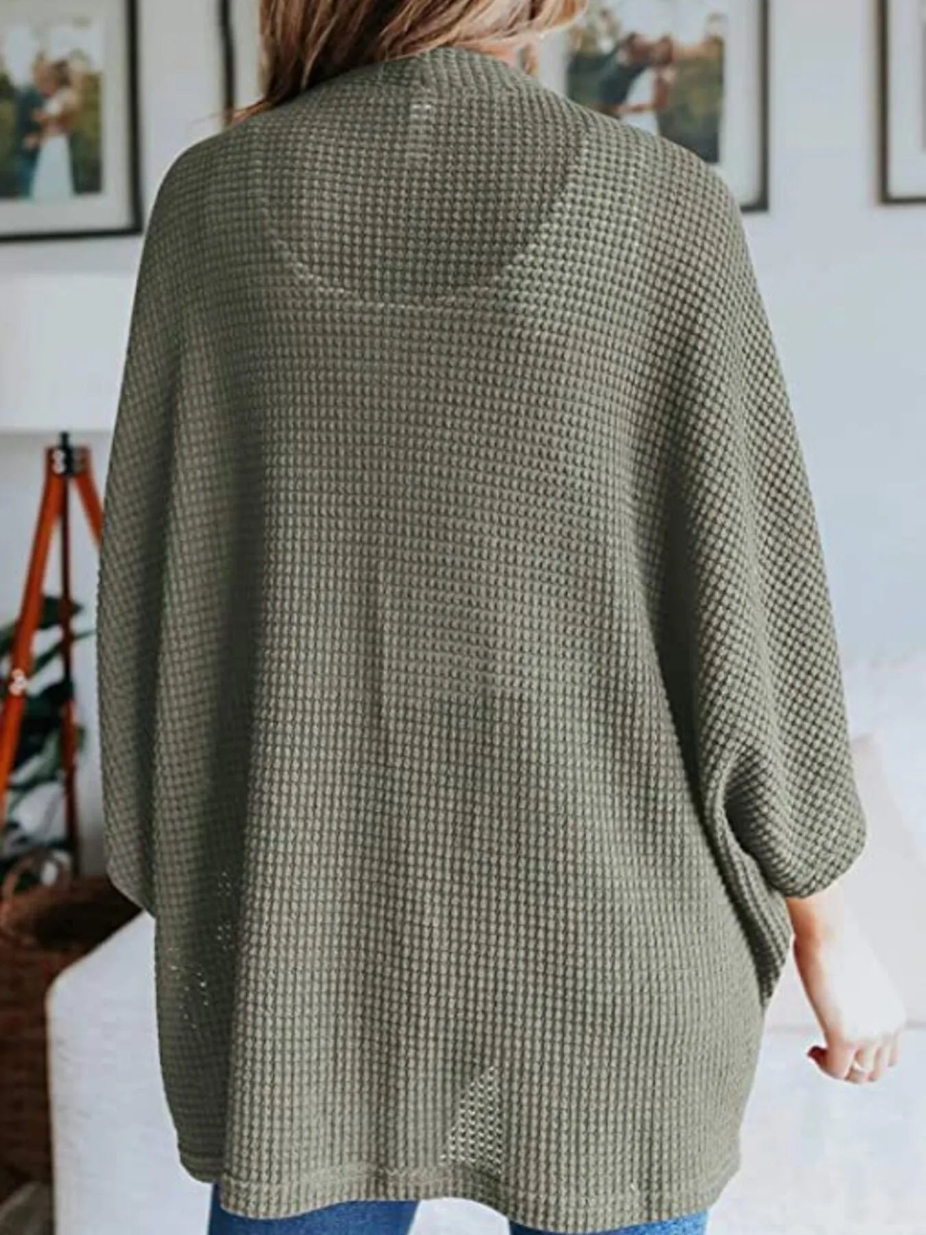 Full Size Open Front Waffle Knit Cardigan Plus Size 