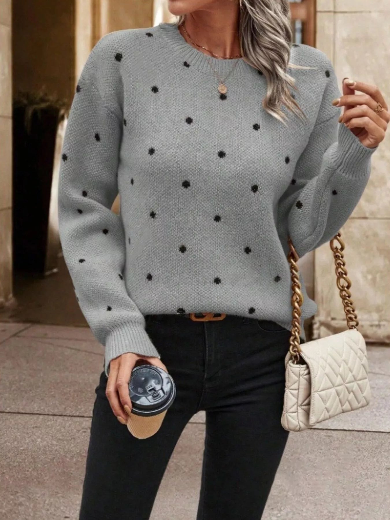 Polka Dot Round Neck Sweater 
