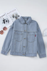 Striped Button Up Long Sleeve Denim Jacket 