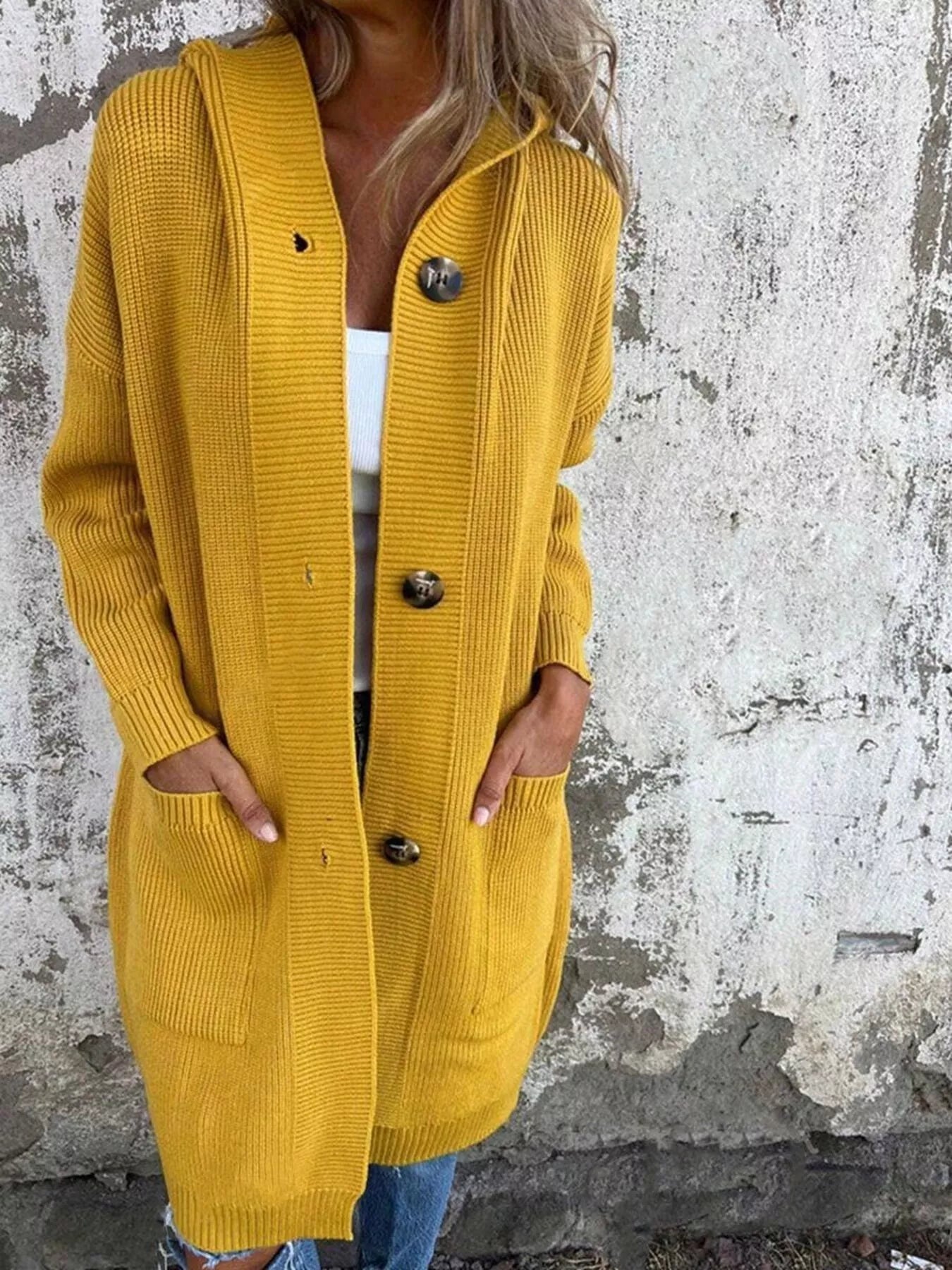 Full Size Button-Down Hooded Cardigan Plus Size 