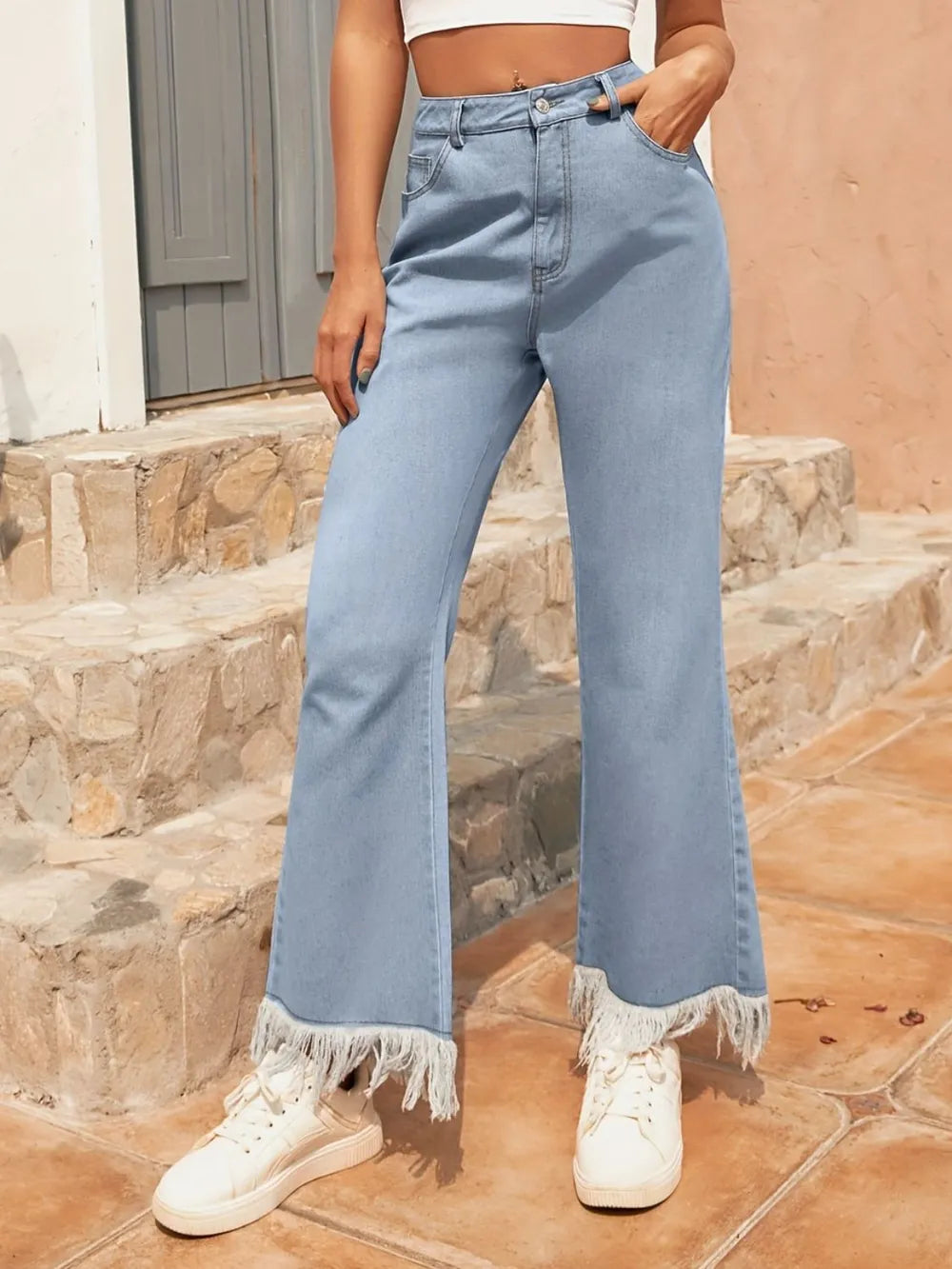 Raw Hem Bootcut Jeans with Pockets 