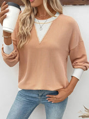 Two-Tone Ribbed Knit Sweatshirt 