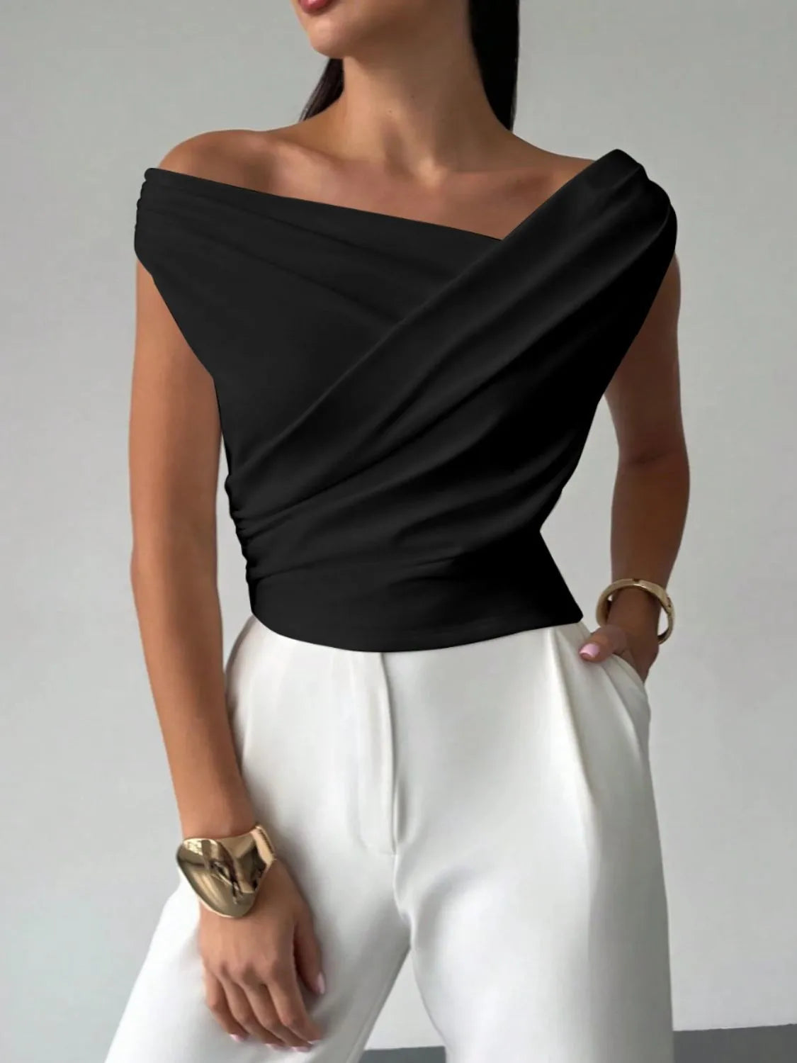 Asymmetrical Ruched Short Sleeve Top 