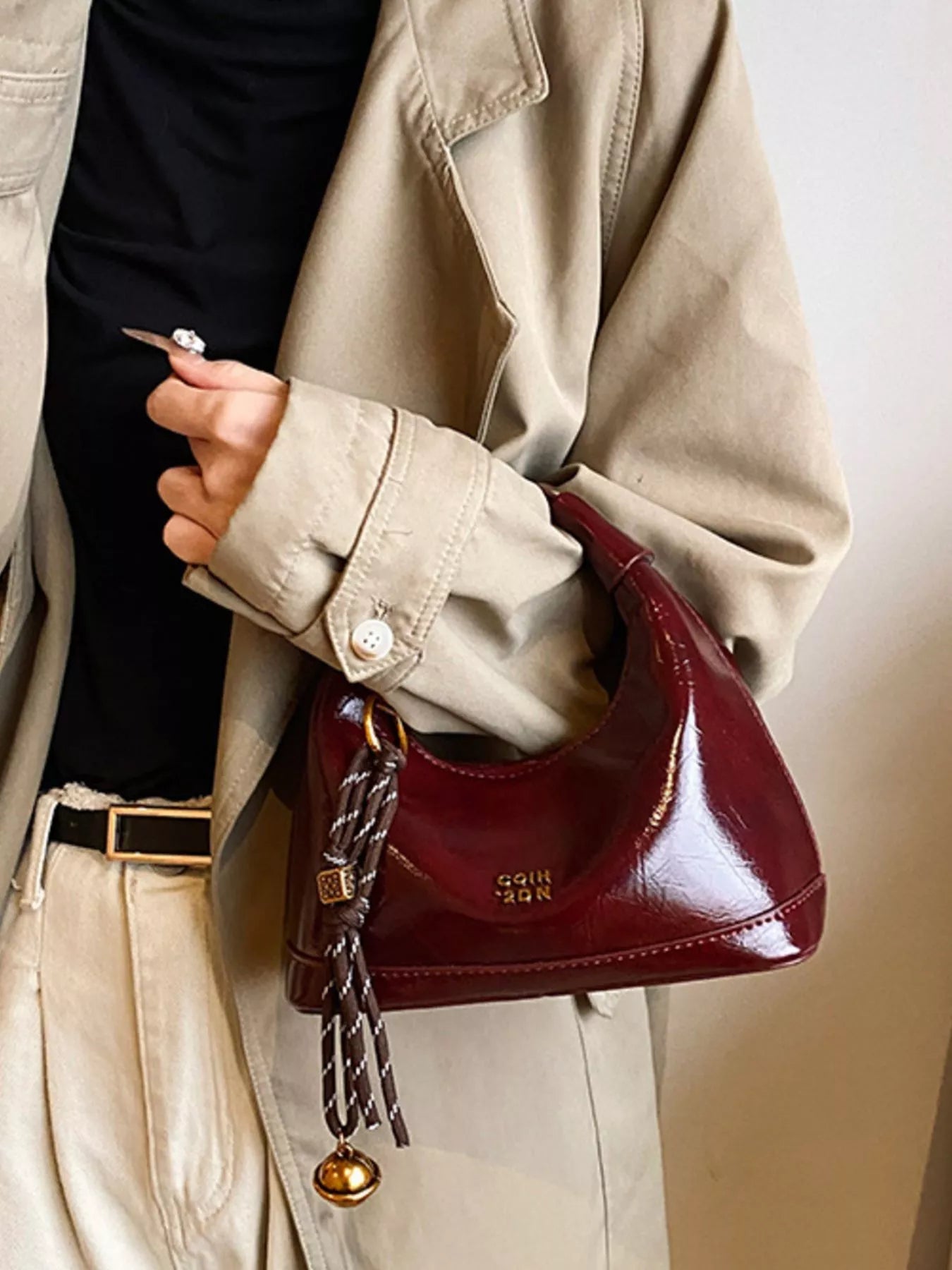 Leather Crossbody Bag with Charm 