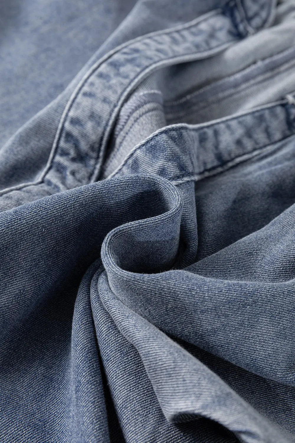 V Neck Ruffled Short Puff Sleeve Denim Top 