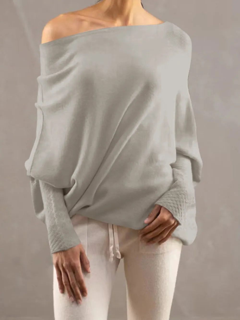 Full Size Boat Neck Batwing Sleeve Knit Top 