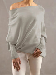 Full Size Boat Neck Batwing Sleeve Knit Top 