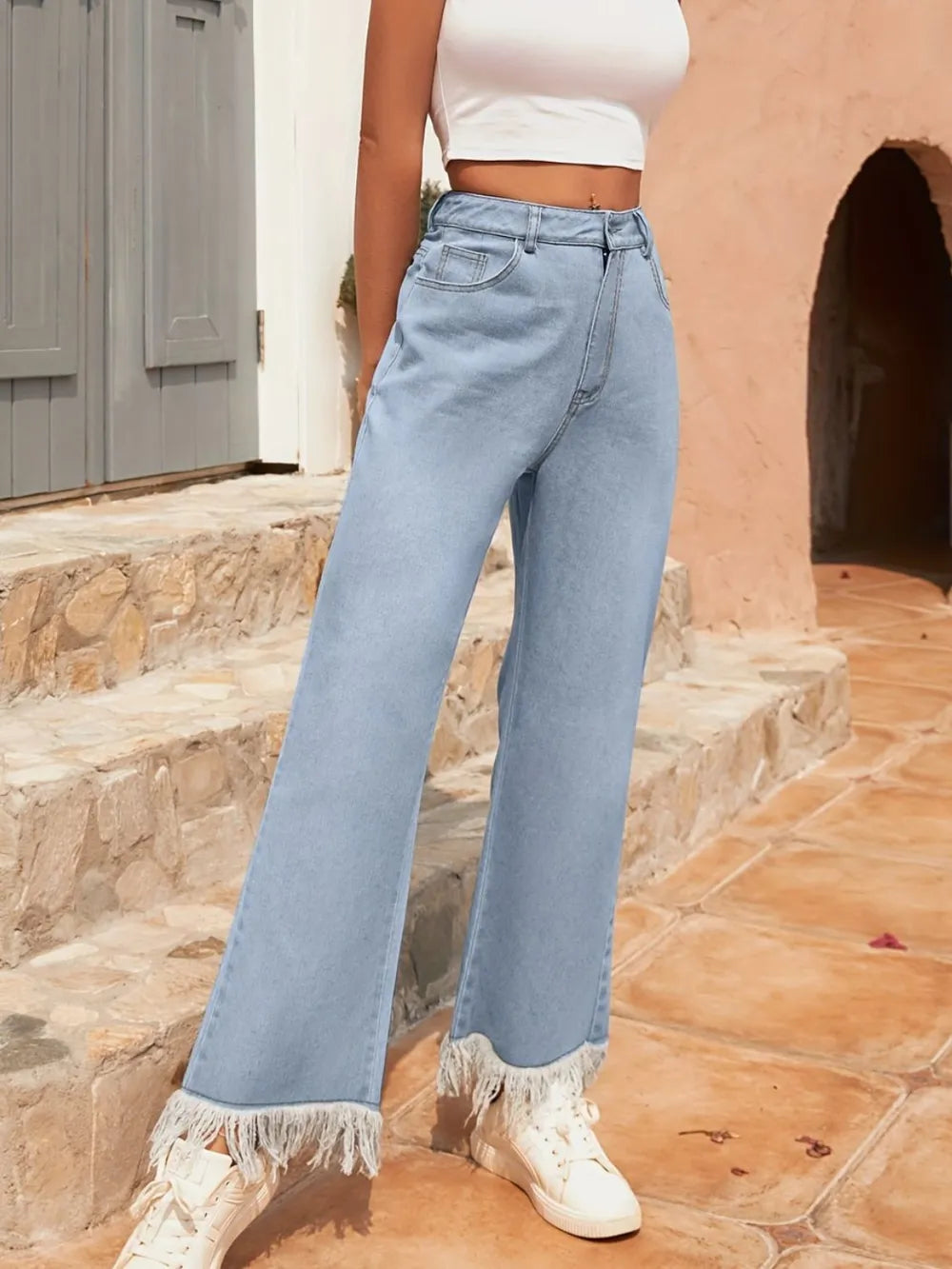 Raw Hem Bootcut Jeans with Pockets 