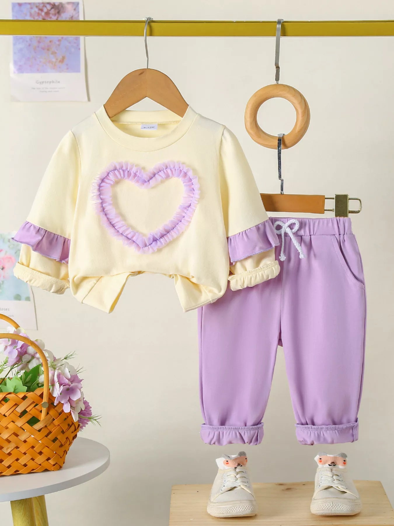 Children's Flower Long Sleeve Top and Pants Set 