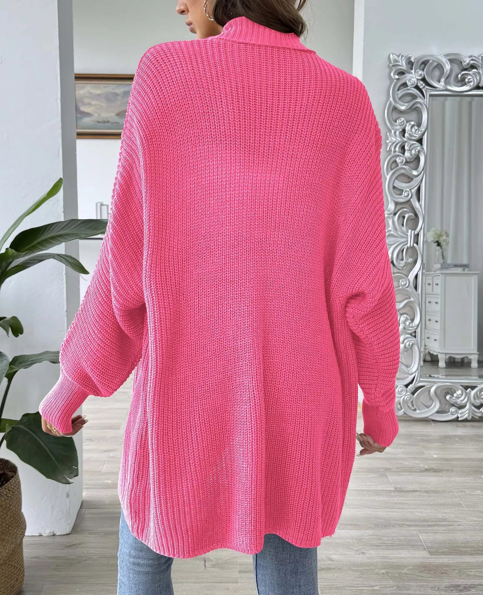 Open Front Ribbed Knit Cardigan 