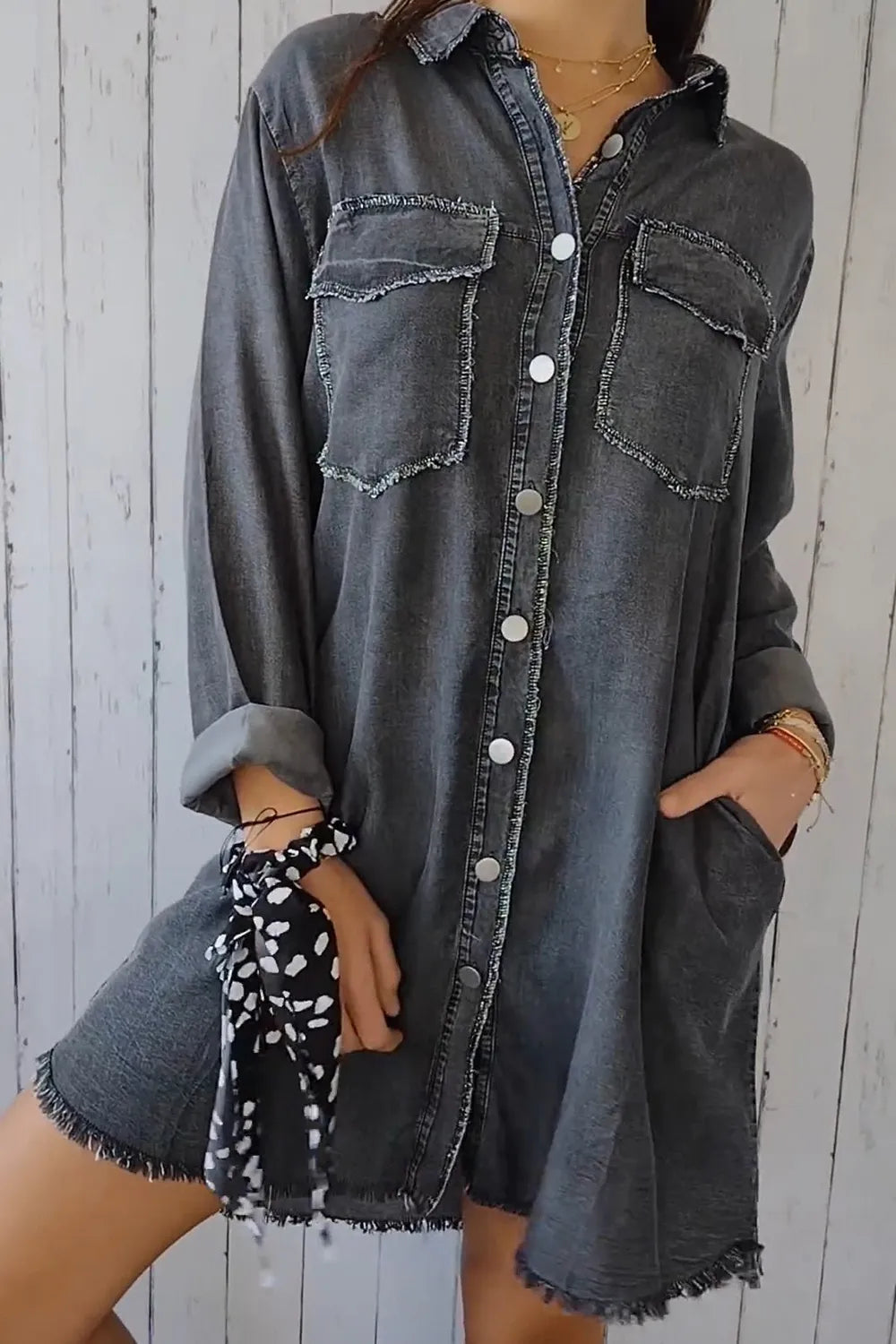 Full Size Pocketed Button Up Long Sleeve Denim Jacket 