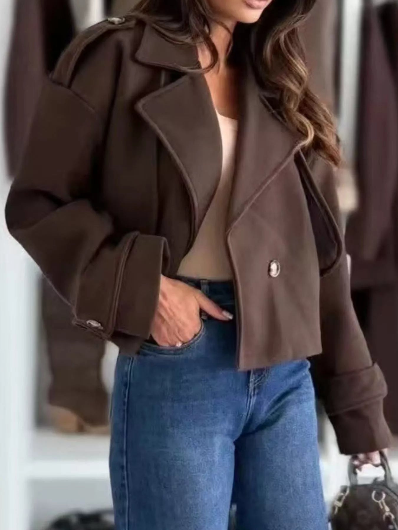 Lapel Collar Dropped Shoulder Jacket 