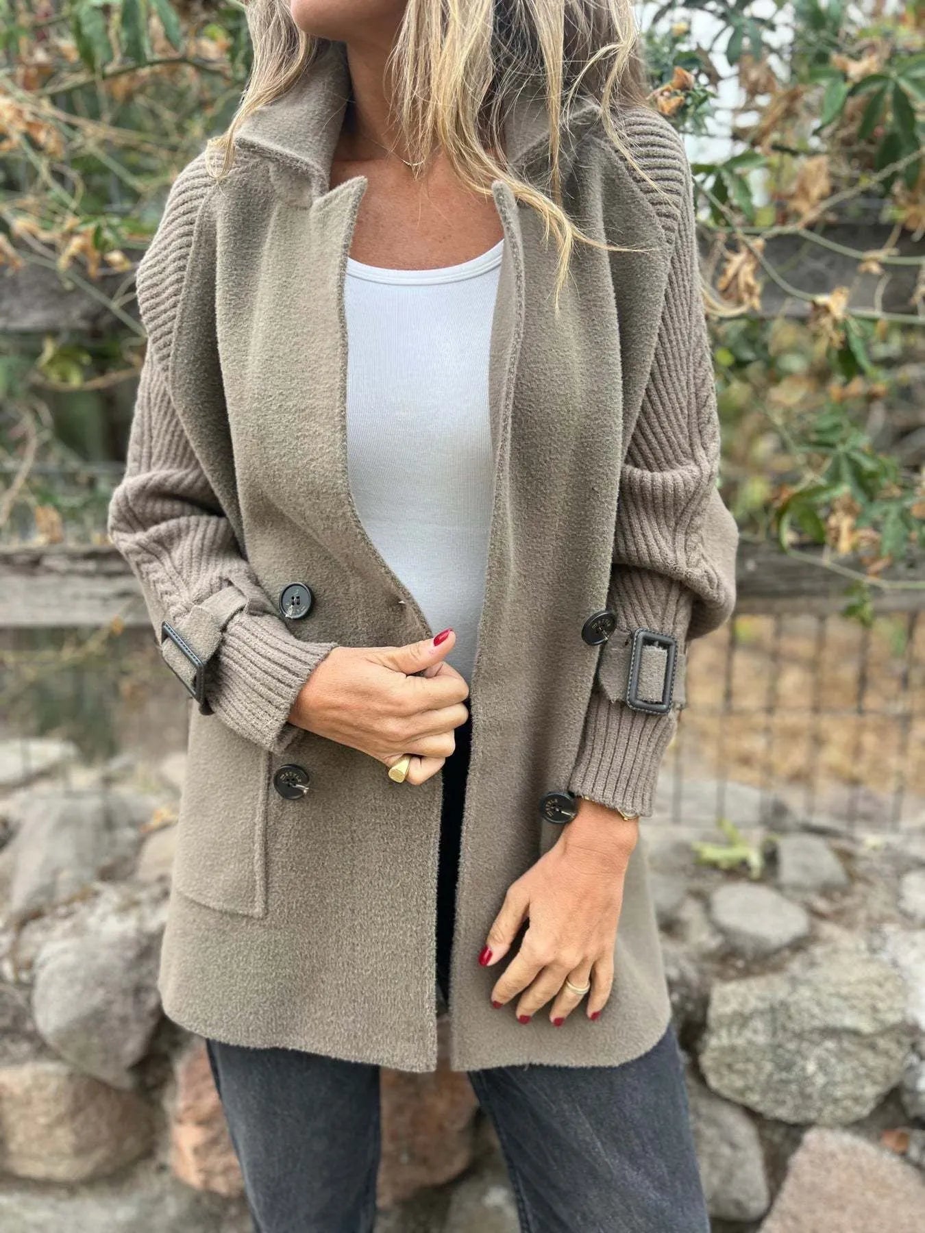 Full Size Texture Knit Longline Coat Plus Size 