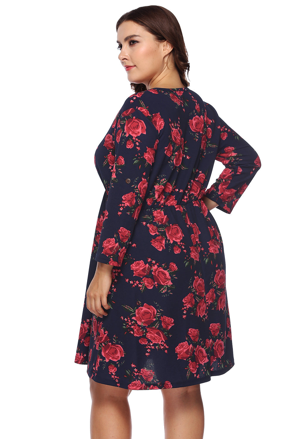 Plus Size Floral Print Half Zip Up Dress 