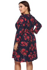 Plus Size Floral Print Half Zip Up Dress 