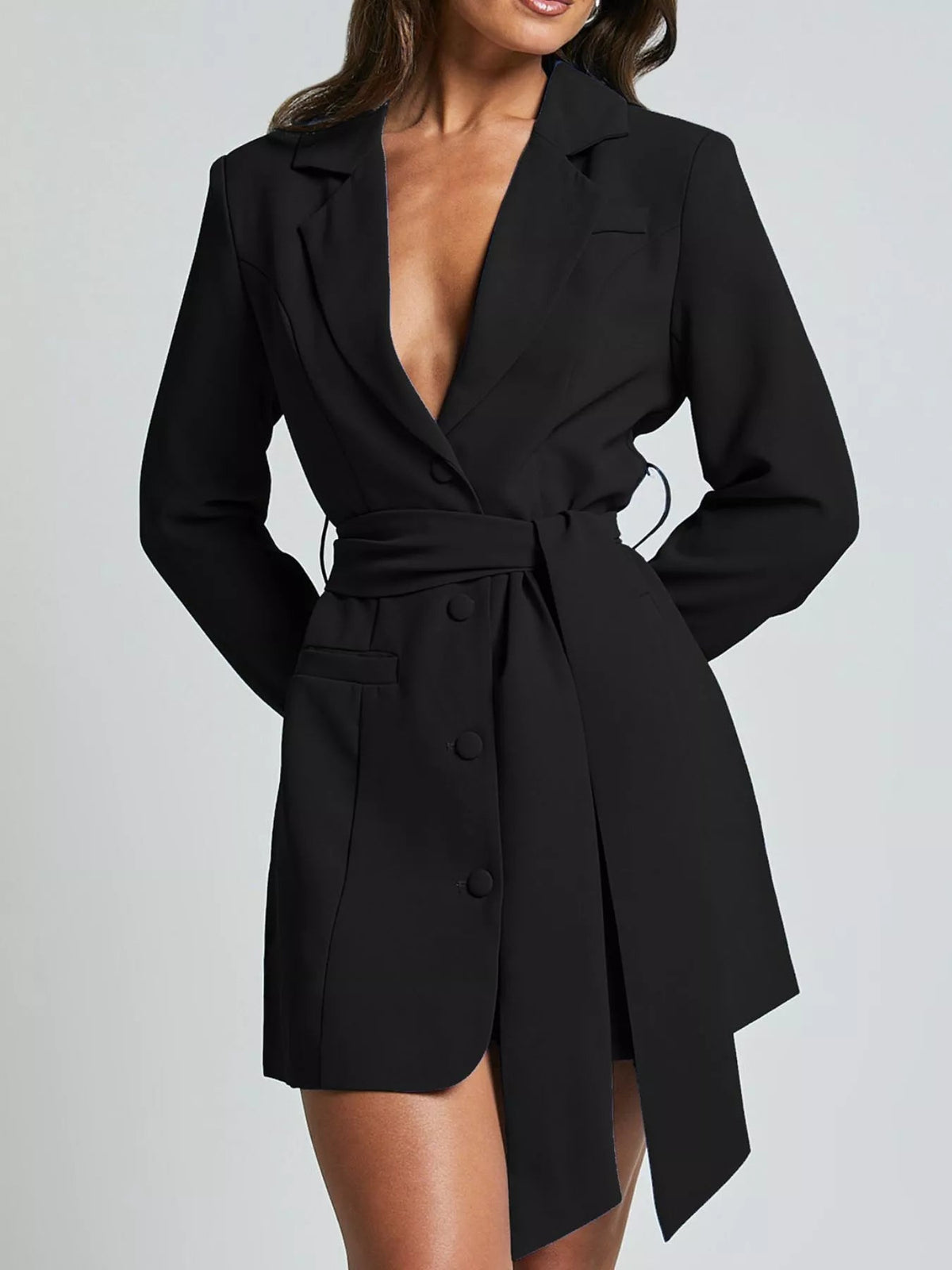 Lapel Collar Tie Waist Blazer 