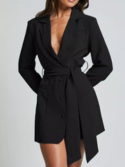 Lapel Collar Tie Waist Blazer 