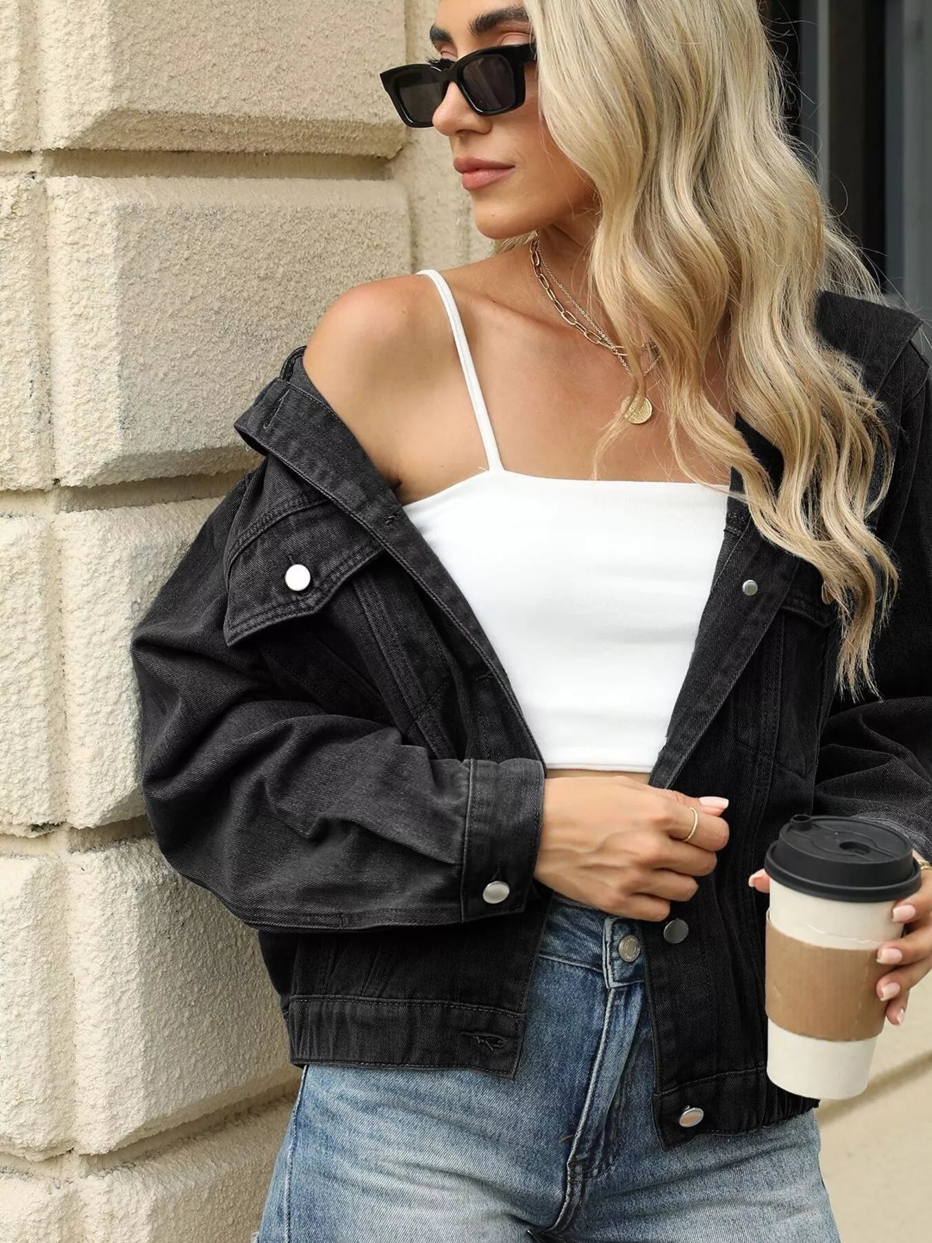Washed Button Up Hooded Denim Jacket 