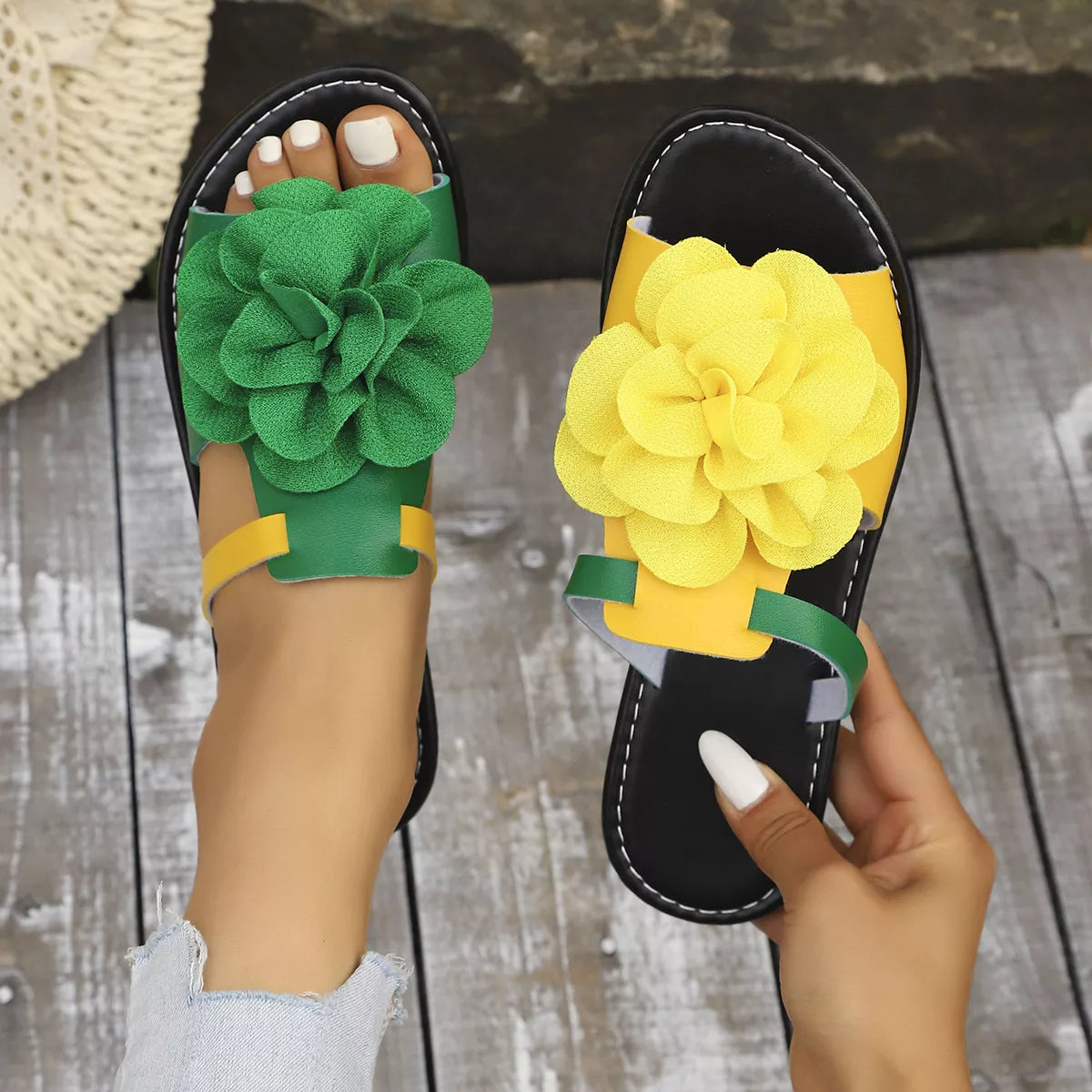 Flower Open Toe Flats Sandals 