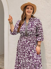 Plus Size Floral Print Maxi Dress with Long Sleeves 