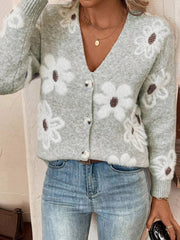 Floral Print Button-Up Knit Cardigan 