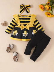 Children's Ruffled Top and Pants Set with Headband 