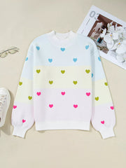 Multicolour Heart Pattern Dropped Shoulder Sweater 