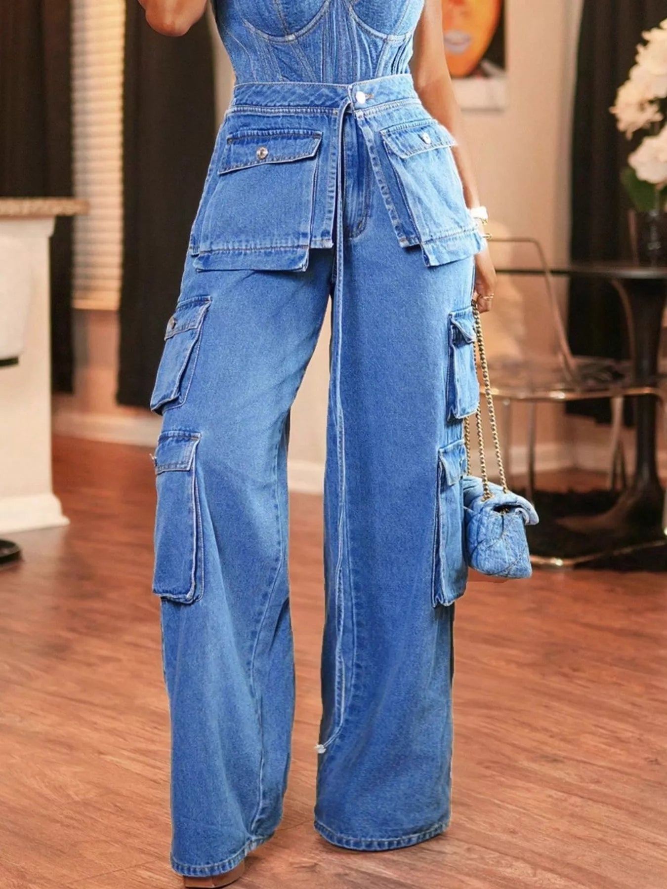 Wide Leg Cargo Jeans 