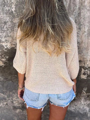 Full Size Johnny Collar Loose Knit Sweater Plus Size 