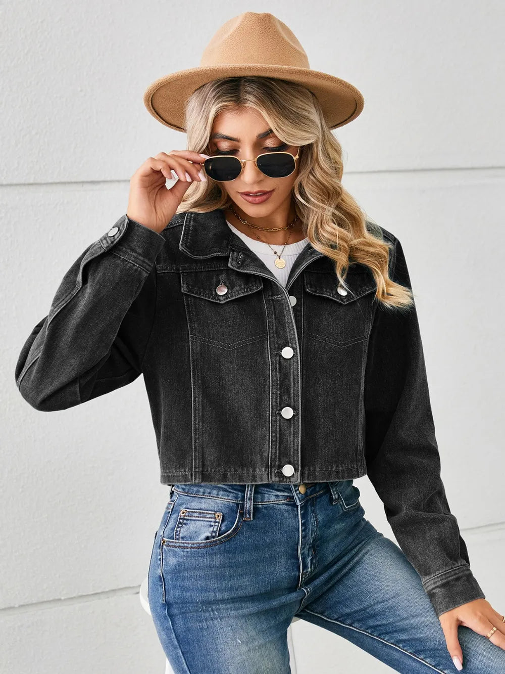 Button Up Long Sleeve Denim Jacket 
