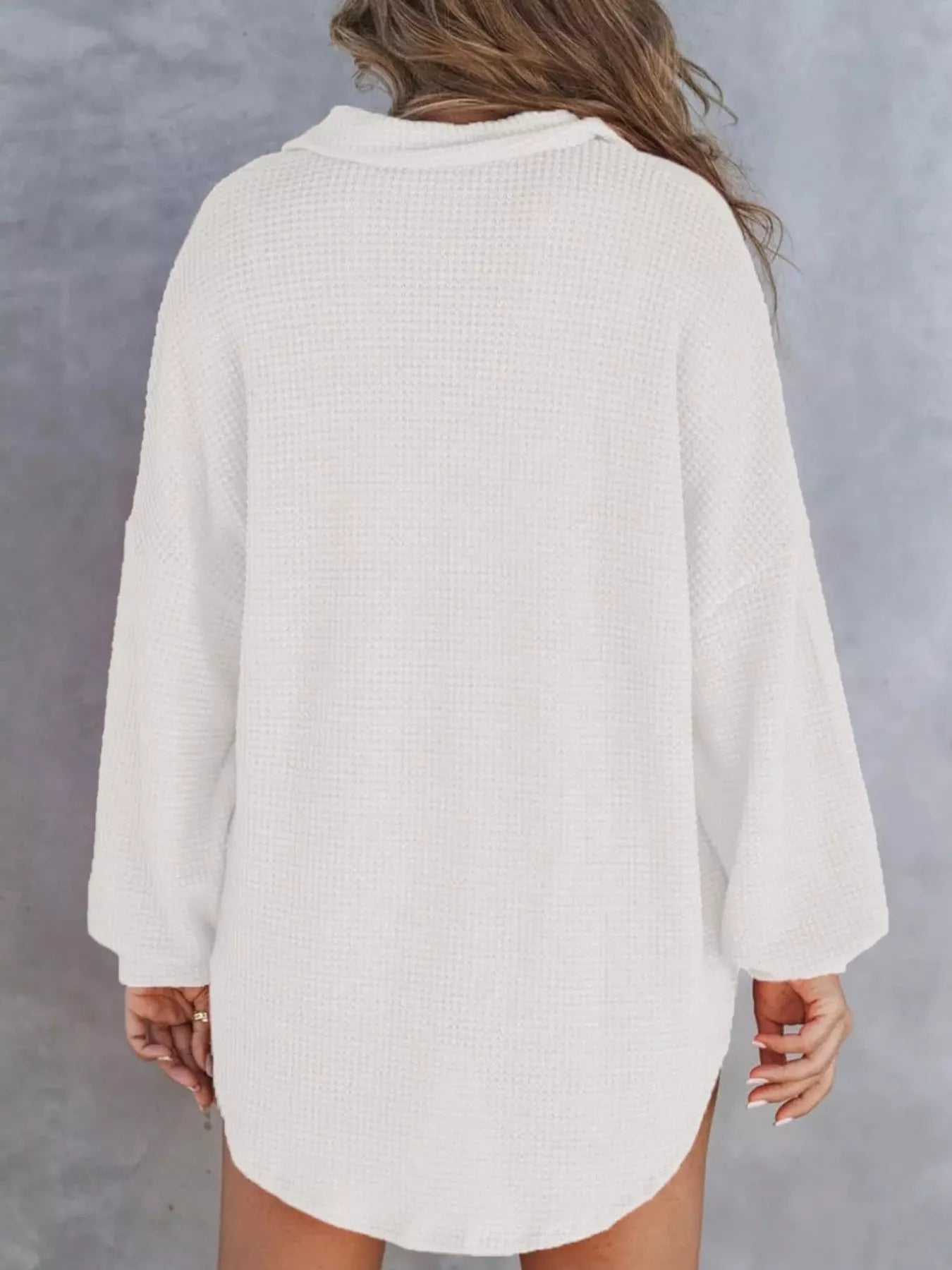 Casual Waffle Knit Button Detail Blouse 