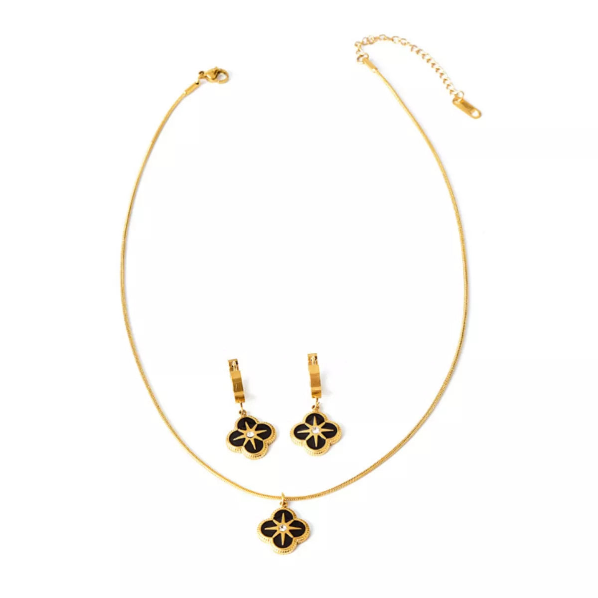 Four-Leaf Clover Pendant Necklace and Earrings Jewelry Set 
