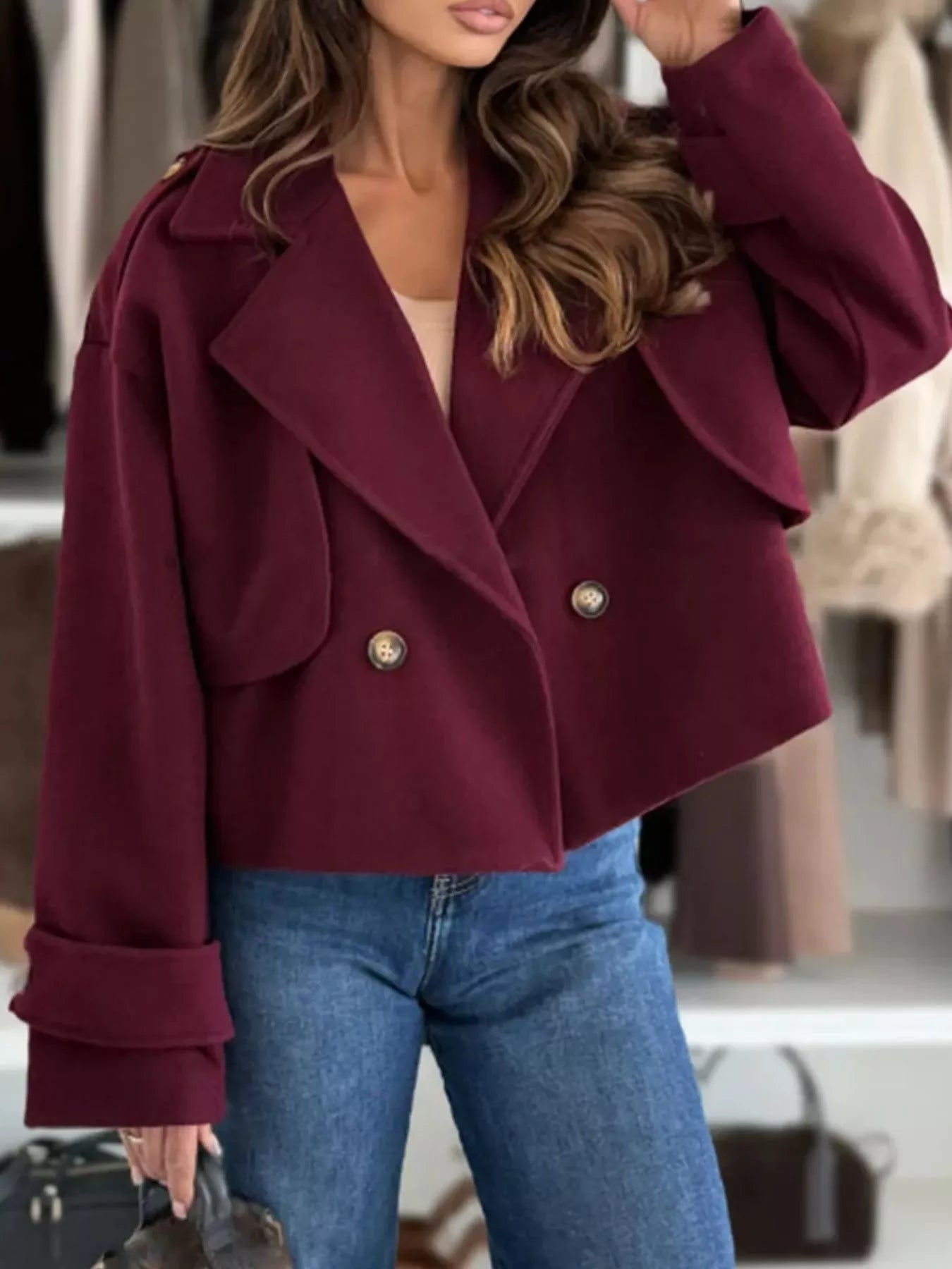 Lapel Collar Dropped Shoulder Jacket 
