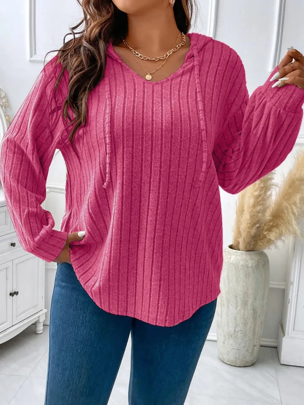 Plus Size Drawstring Dropped Shoulder Hooded T-Shirt 