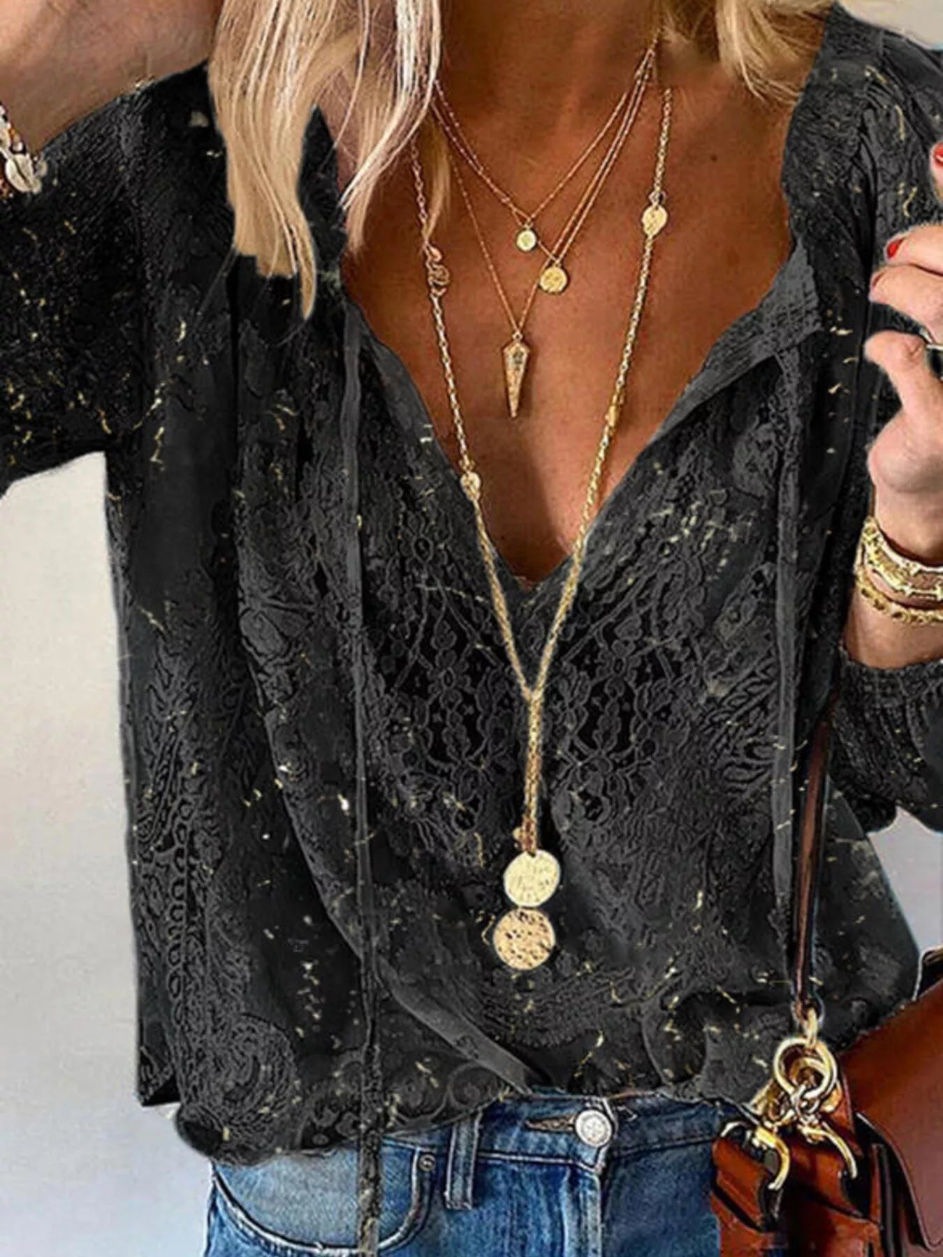 Lace Tie-Neck Blouse 