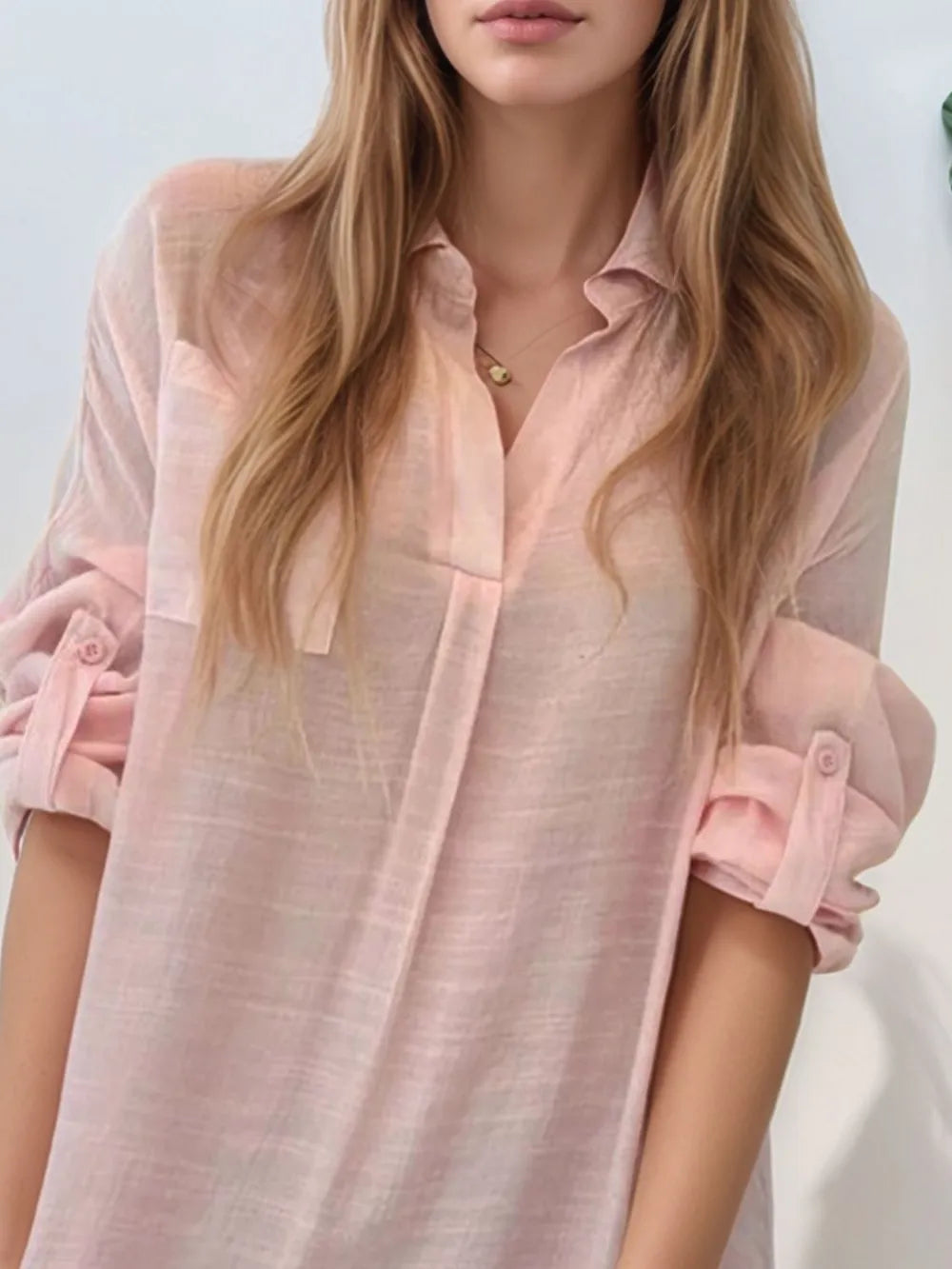 Full Size Side Slit Roll-Tab Sleeve Mini Shirt Dress Plus Size 