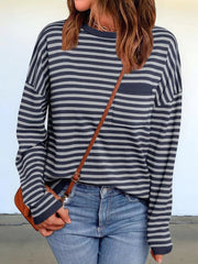 Striped Round Neck Long Sleeve Knit Top 
