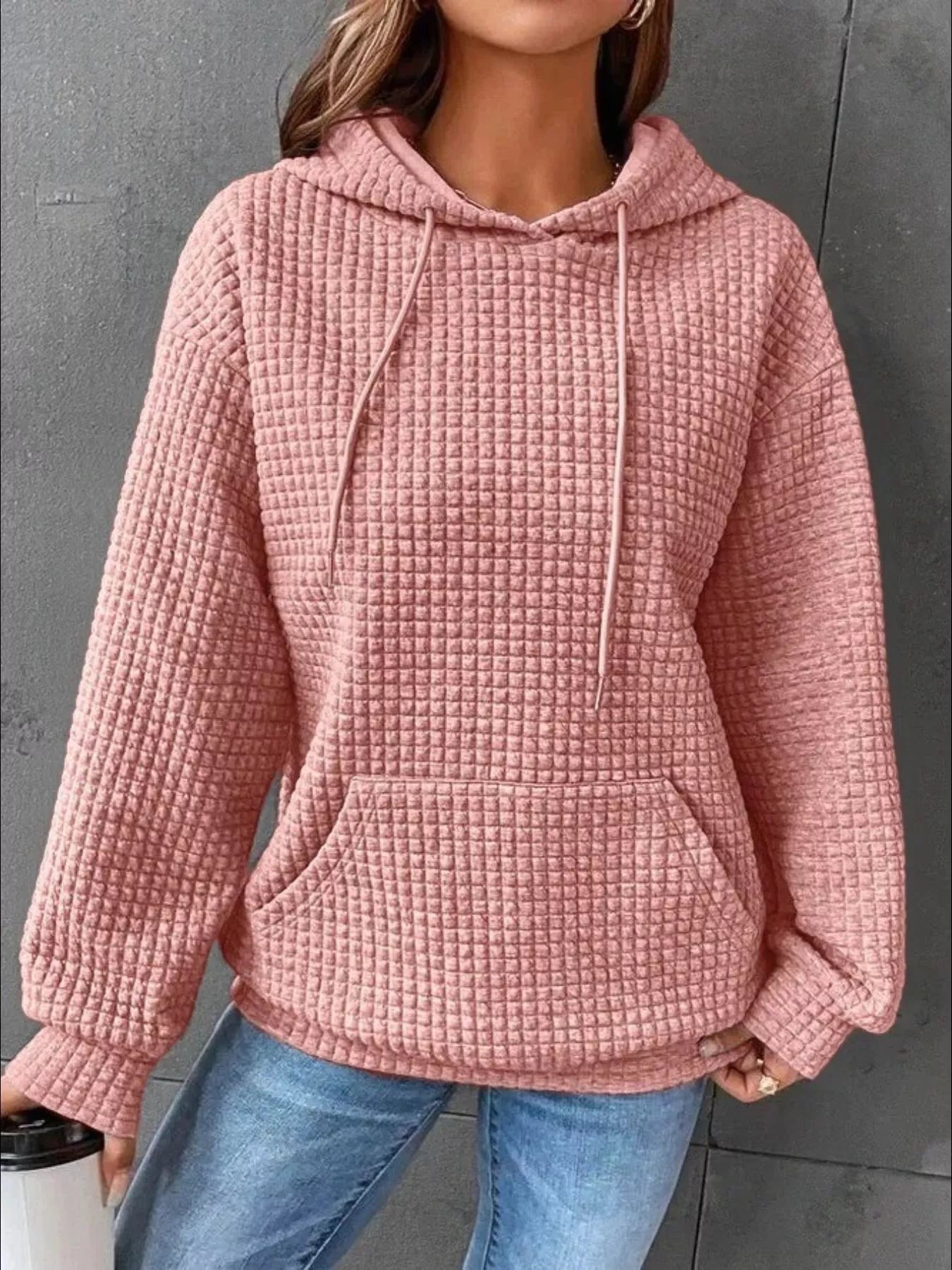 Full Size Textured Kangaroo Pocket Hoodie Plus Size 