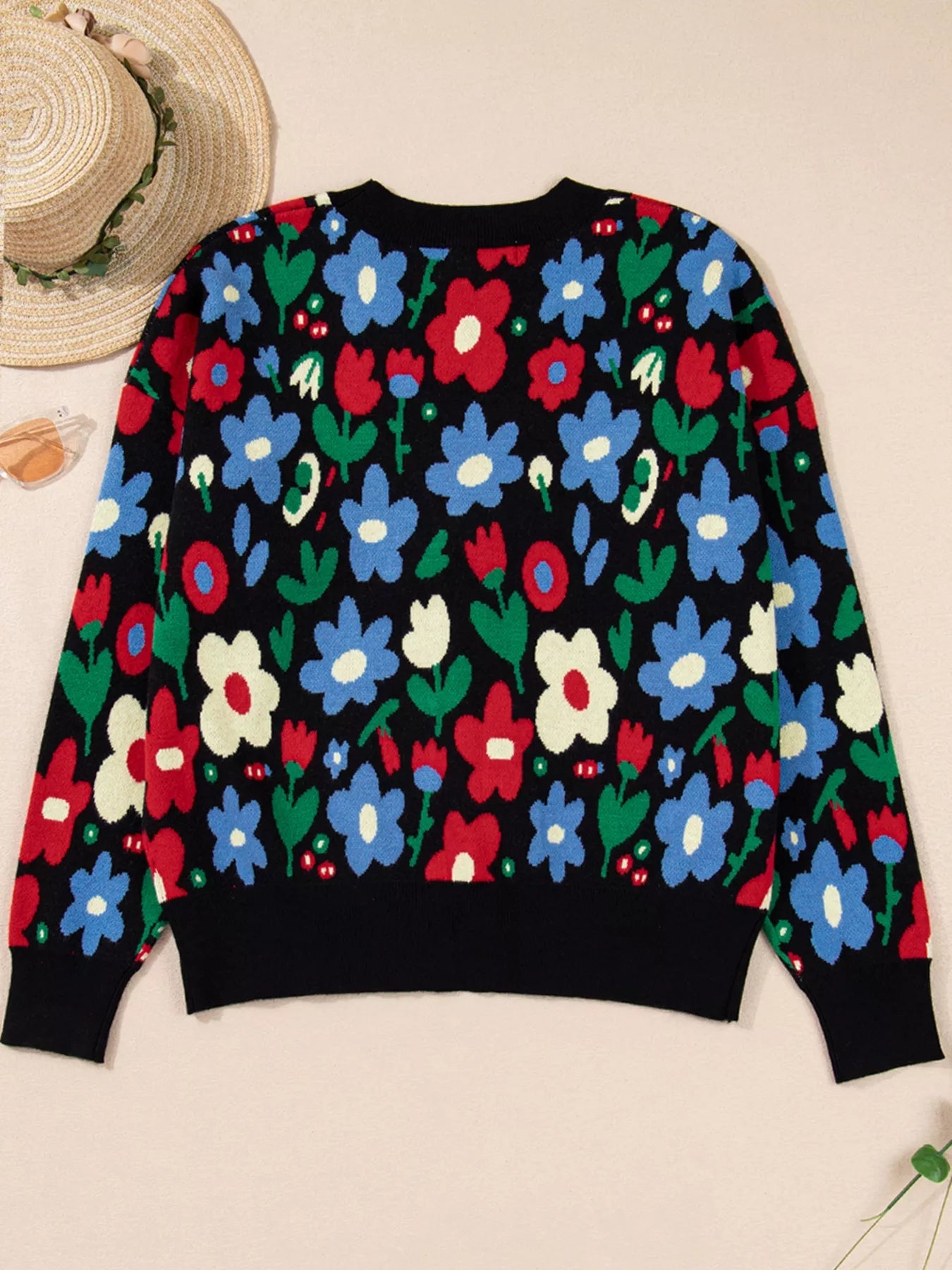 Floral Print V Neck Buttoned Cardigan 