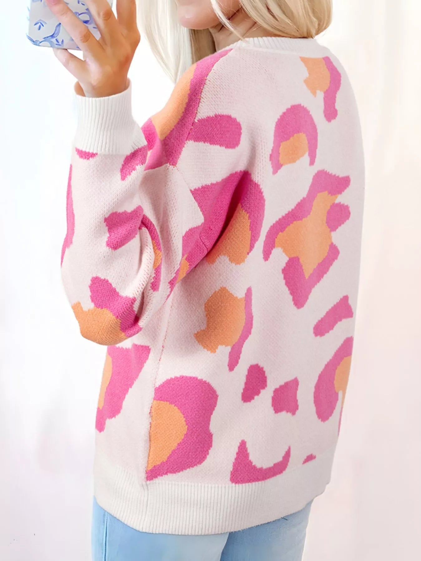 Leopard Print Drop Shoulder Baggy Sweater 