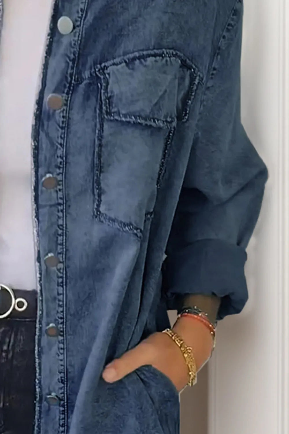 Full Size Pocketed Button Up Long Sleeve Denim Jacket 