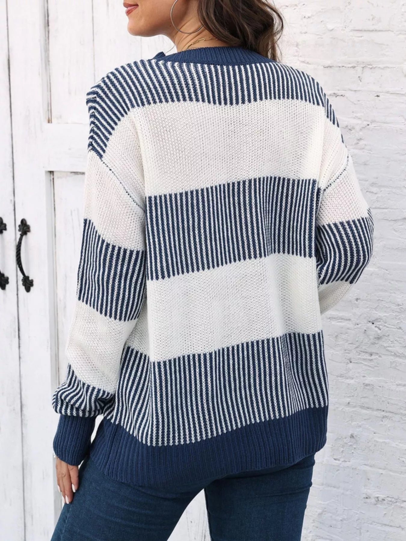 Full Size Color Block Dropped Shoulder Sweater Plus Size 