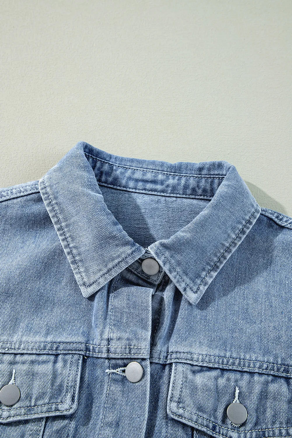 Raw Hem Long Sleeve Denim Jacket 