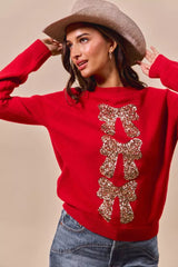 SO ME Sequins Bow Ribbon Embellished Christmas Sweater 