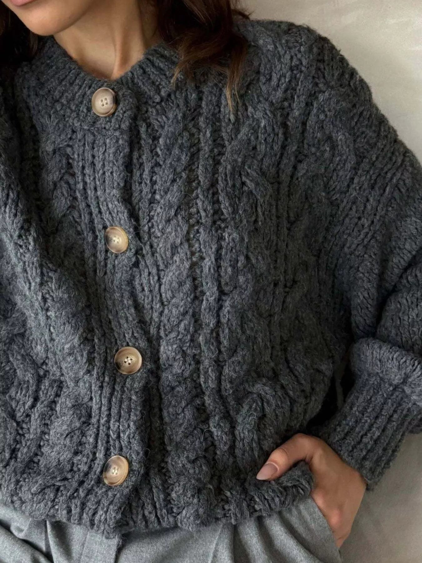 Cable Knit Button-Down Cardigan 