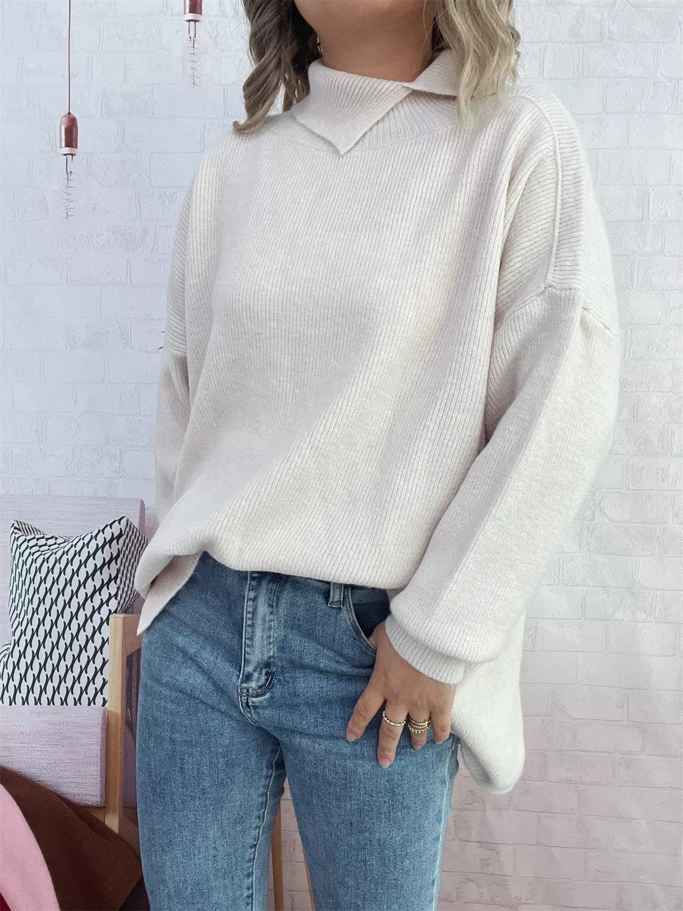 Slit Turtleneck Long Sleeve Sweater 