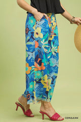 Umgee Floral Print Wide Leg Pants 