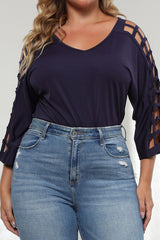 Plus Size Cutout Three-Quarter Sleeve Blouse 