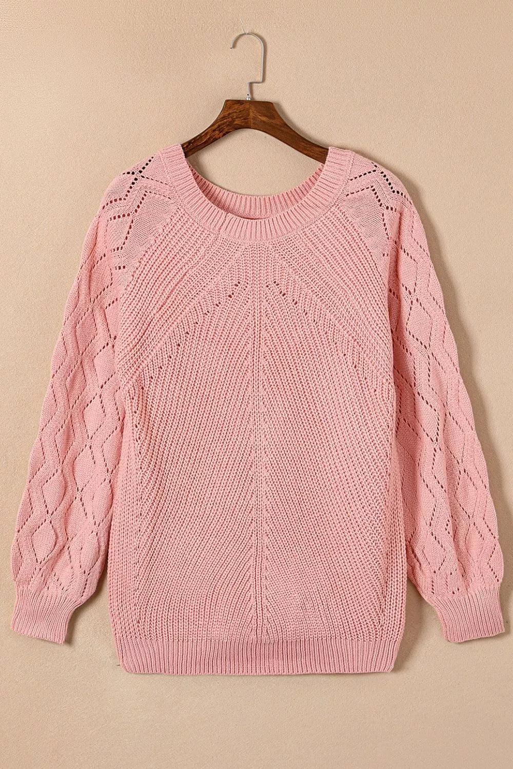 Hollow-Out Puffy Sleeve Knit Sweater 