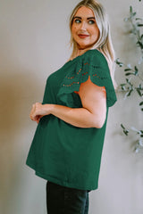 Plus Size Eyelet Round Neck Short Sleeve Blouse 